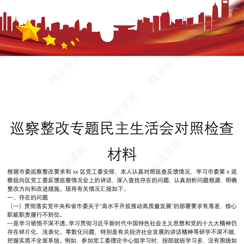 巡察整改专题民主生活会对照检查材料