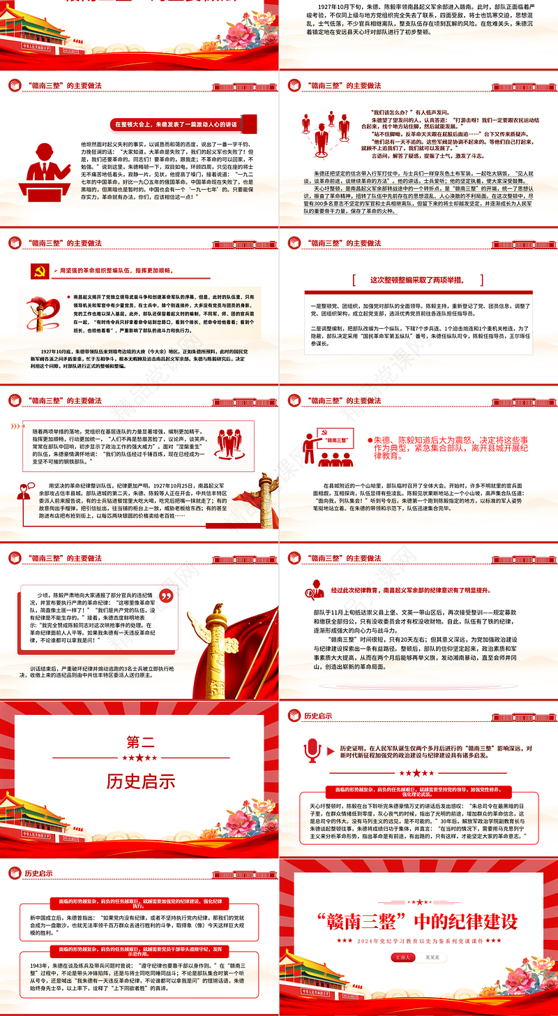红色大气“赣南三整”中的纪律建设PPT党史党纪学习教育微党课