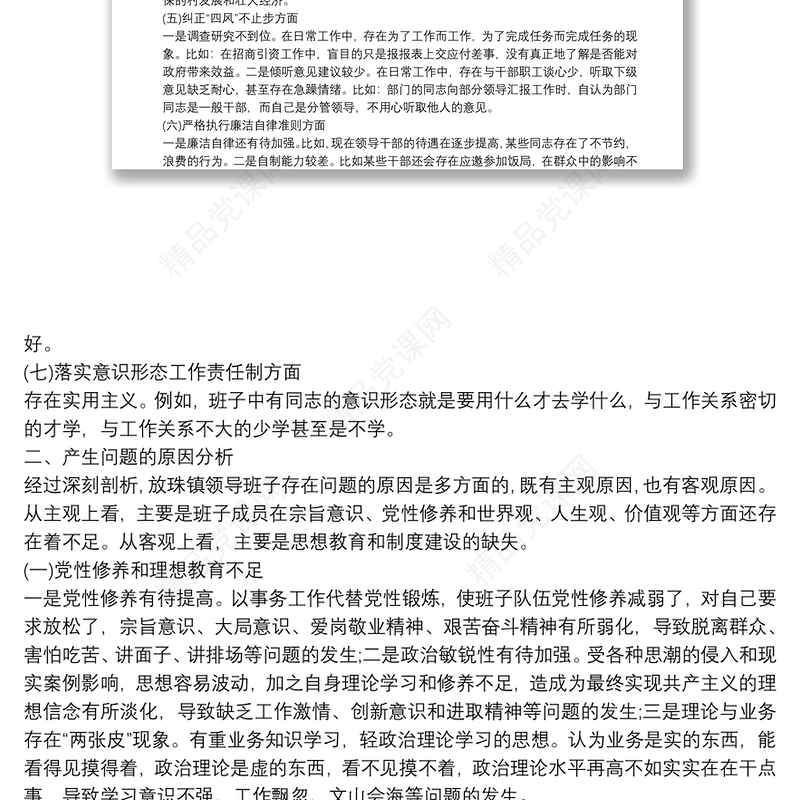20xx年度领导班子主题教育专题民主生活会检视剖析材料