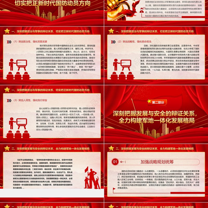 2023深刻把握“四个辩证关系”ppt红色精美推动新时代国防动员高质量发展广大军区党员党组织党课学习课件