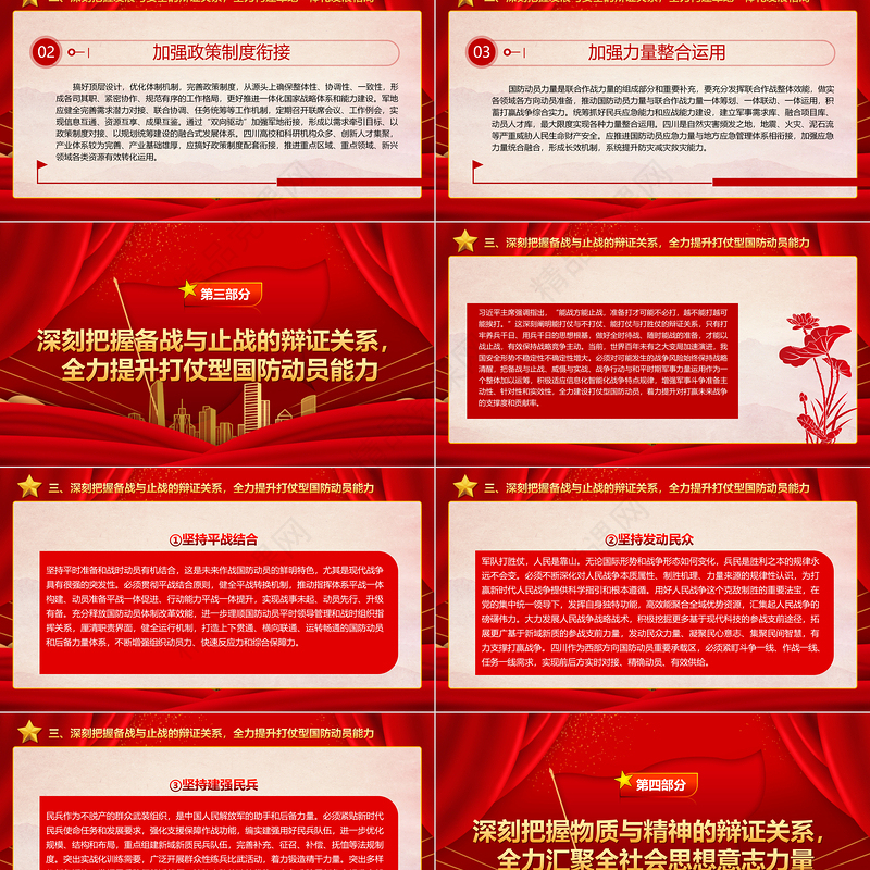 2023深刻把握“四个辩证关系”ppt红色精美推动新时代国防动员高质量发展广大军区党员党组织党课学习课件