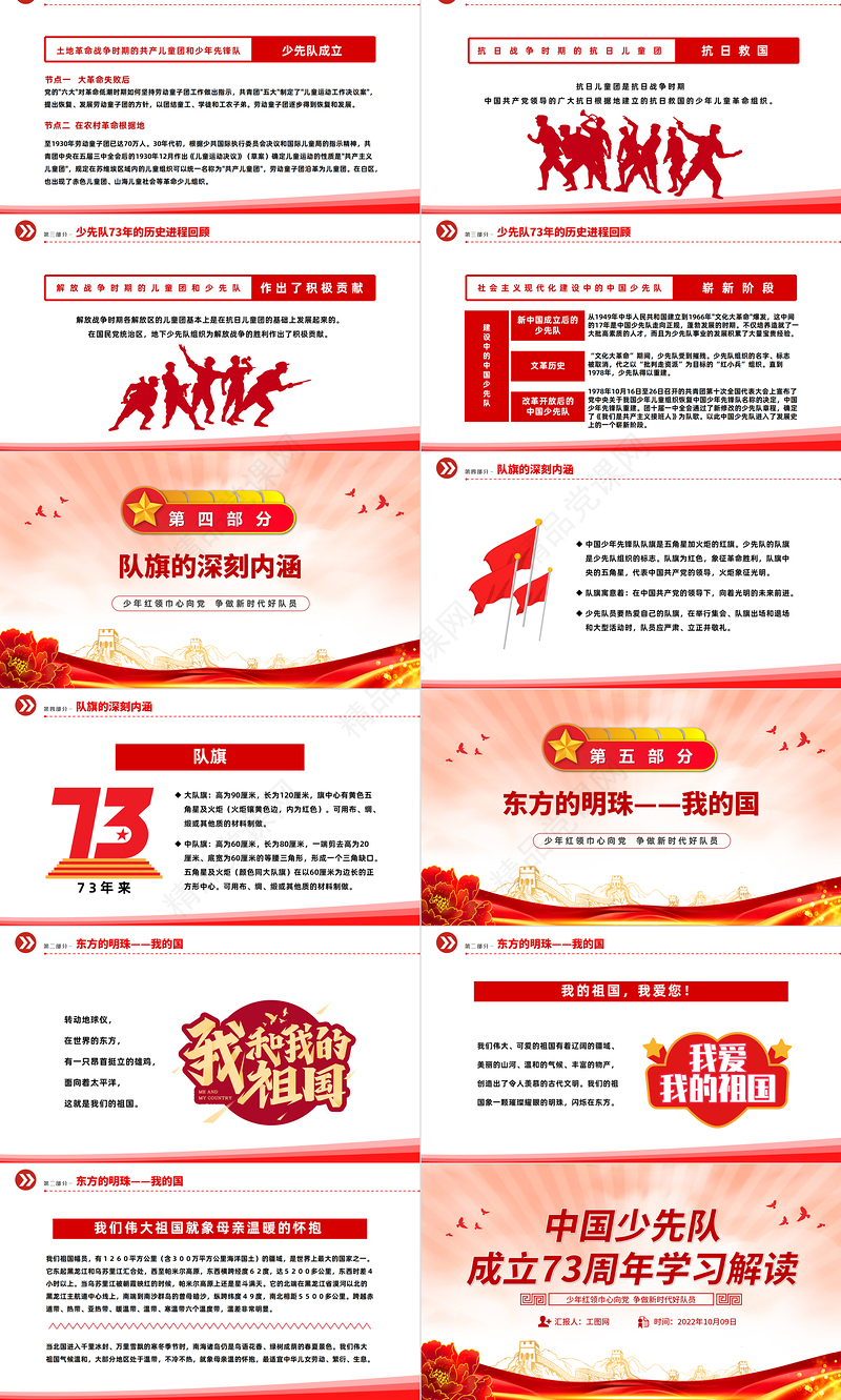 中国少先队成立73周年学习解读PPT红色简约风少年红领巾心向党争做新时代好队员专题课件模板
