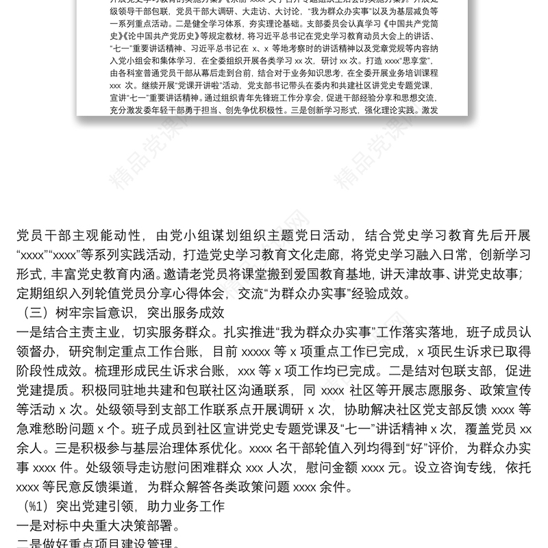 XX党支部党建工作落实情况自查报告