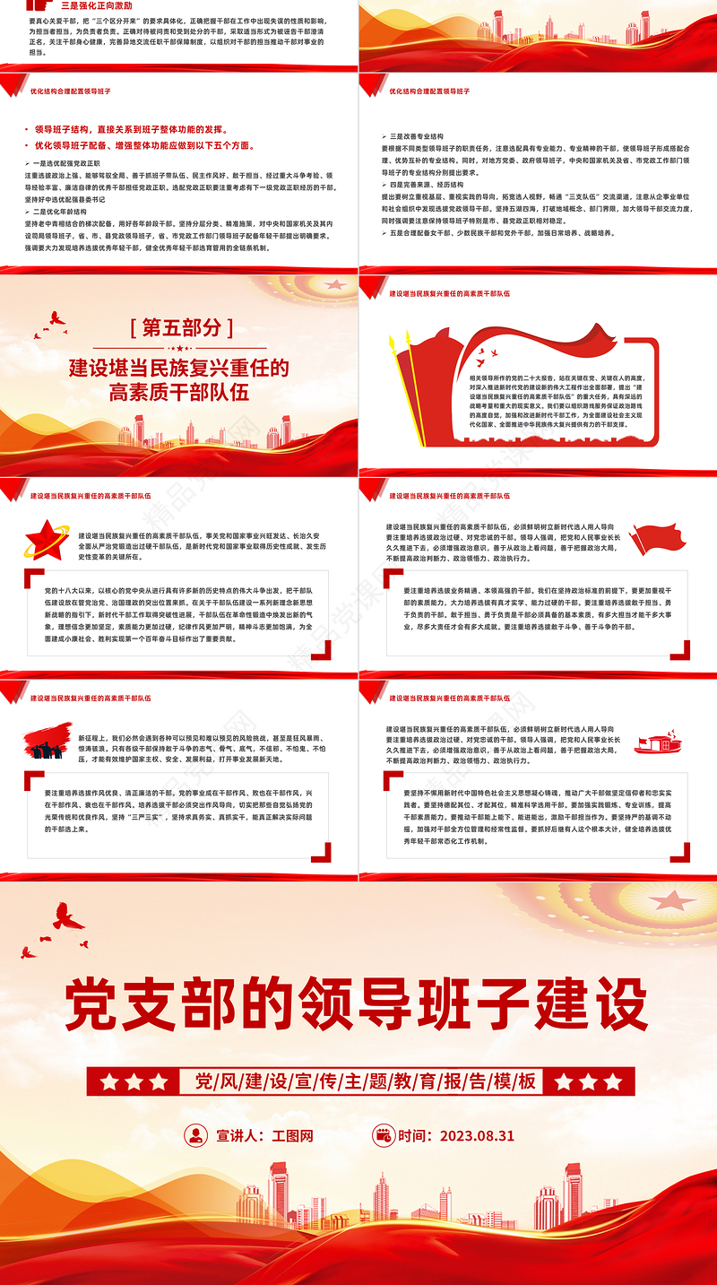 2024党支部的领导班子建设PPT党建风党建宣传主题教育报告模板下载