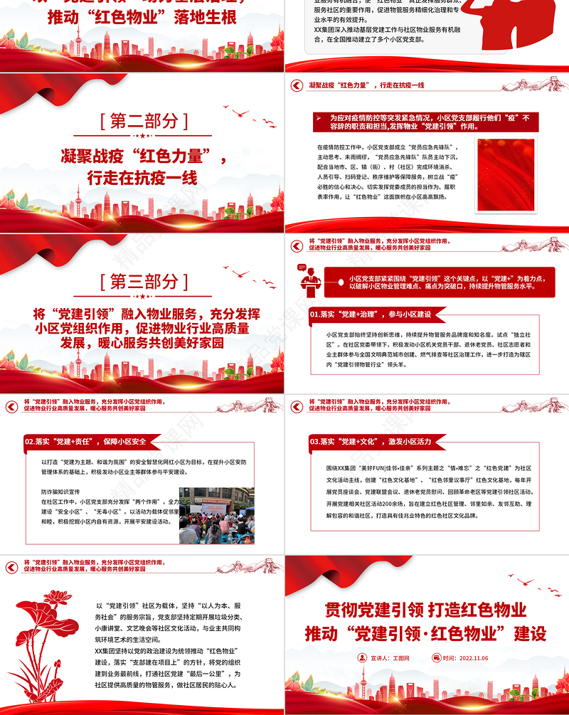 2022贯彻党建引领打造红色物业PPT大气精美推动党建引领·红色物业建设有效推动基层治理党课课件