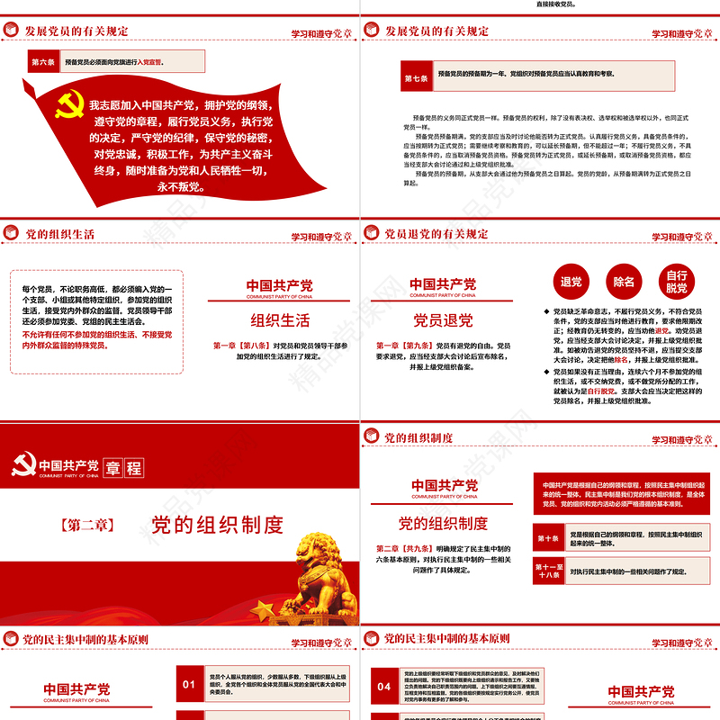 中国共产党章程PPT党政风优质党政风党章发展历程及新党章全文党员学习专题课件