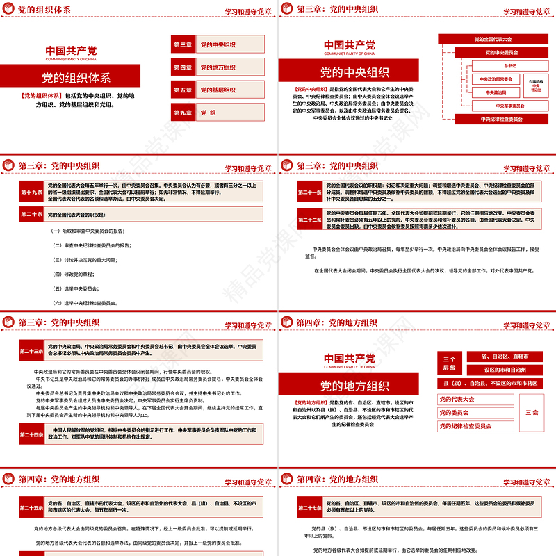 中国共产党章程PPT党政风优质党政风党章发展历程及新党章全文党员学习专题课件
