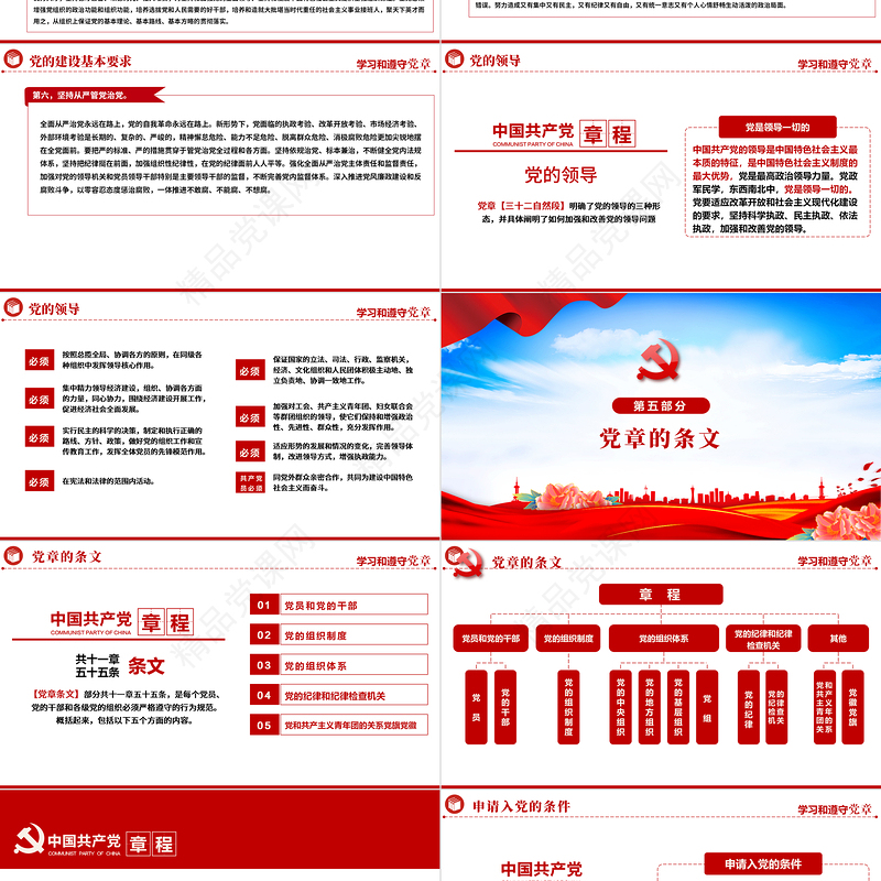 中国共产党章程PPT党政风优质党政风党章发展历程及新党章全文党员学习专题课件