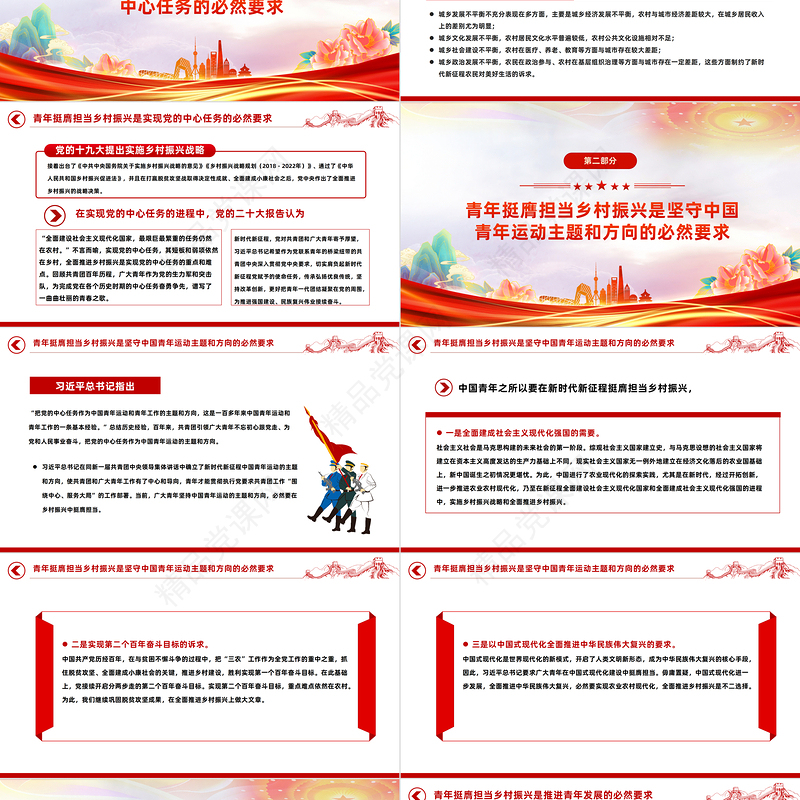 乡村振兴青年当先PPT大气精美全面推进乡村振兴需要新时代青年挺膺担当微党课下载