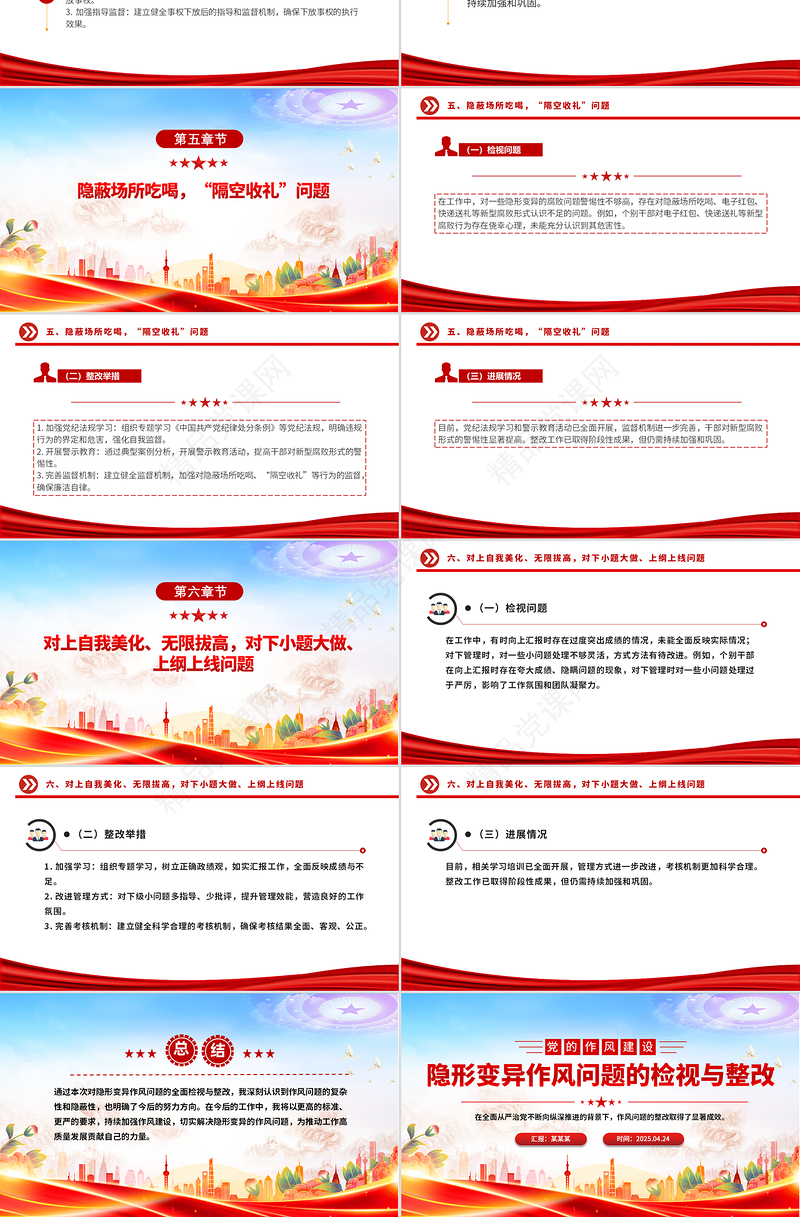 红色大气隐形变异作风问题的检视与整改PPT党的作风建设课件下载