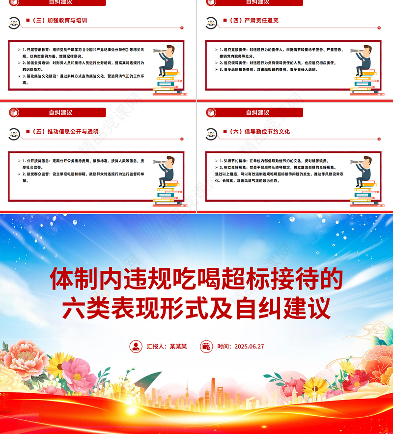 2025体制内违规吃喝超标接待的六类表现形式及自纠建议PPT课件下载