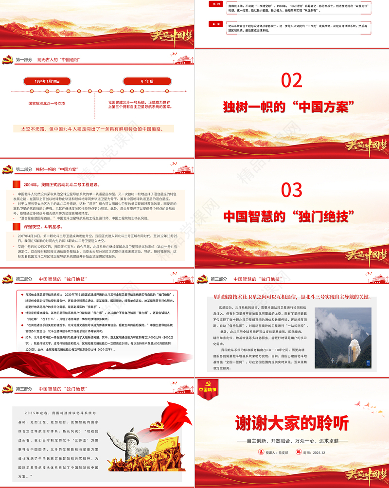 弘扬新时代北斗精神PPT自主创新开放融合万众一心追求卓越建党100周年中国精神谱系系列专题党课课件