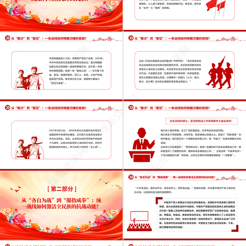 红色精美抗日民族统一战线PPT纪念抗战胜利80周年主题课件