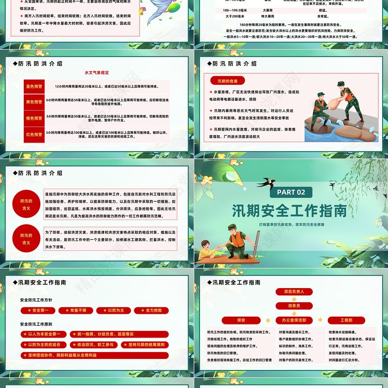 2024筑牢防汛安全屏障PPT插画风夏季防汛抗洪安全知识培训课件下载