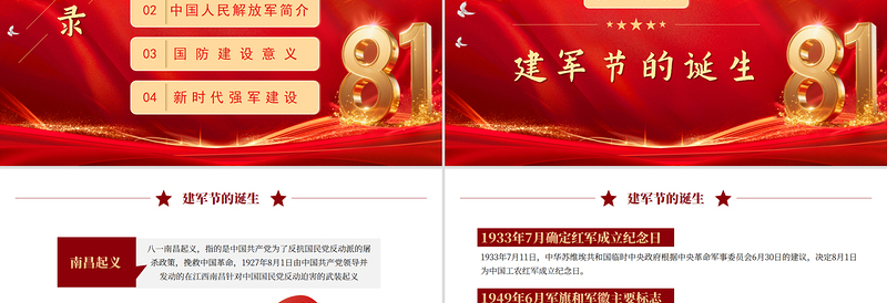 精美大气中国梦强军梦PPT红色大气风热烈庆祝八一建军节建军98周年专题党课课件