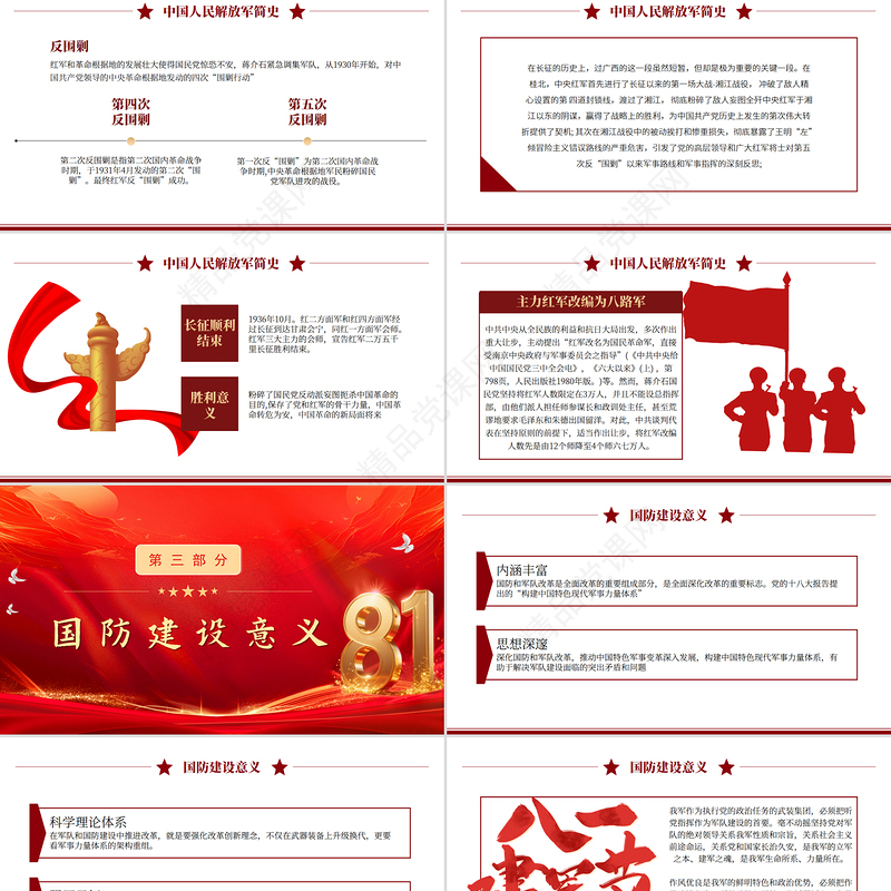 精美大气中国梦强军梦PPT红色大气风热烈庆祝八一建军节建军98周年专题党课课件