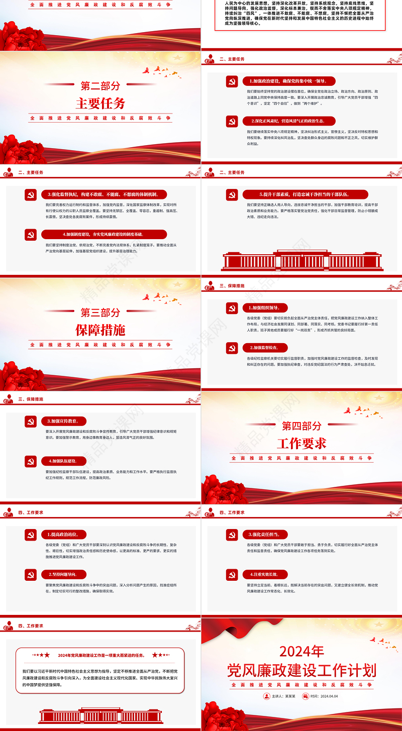 2024党风廉政建设工作计划PPT党建风全面推进党风廉政建设和反腐败斗争党课课件
