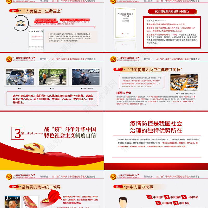 七一党课在中外战疫对比中升华四个自信PPT模板-含讲稿