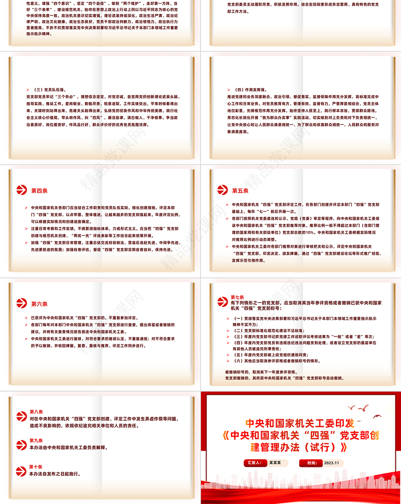 2023创建四强党支部PPT大气党政风中央和国家机关“四强”党支部创建管理办法课件下载
