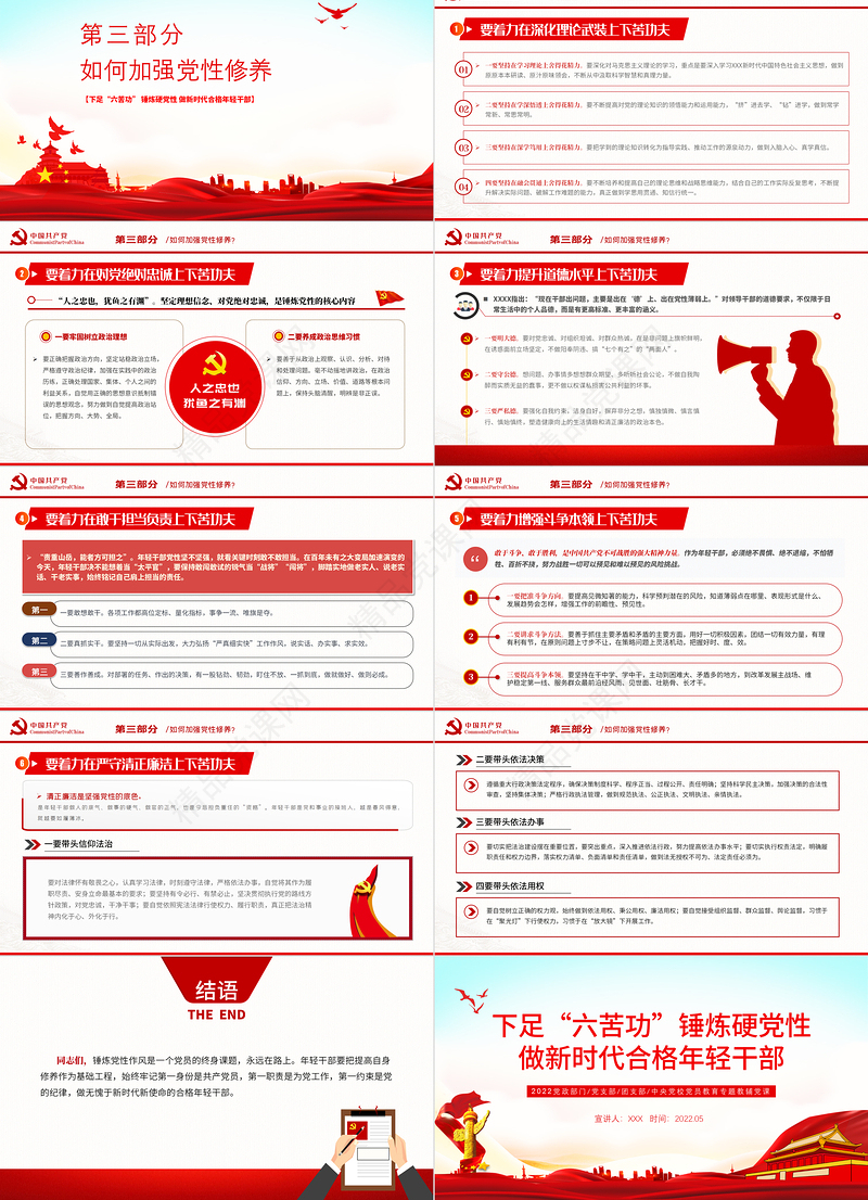 下足“六苦功”锤炼硬党性做新时代合格年轻干部PPT红色党政风党员干部学习教育专题党课课件模板