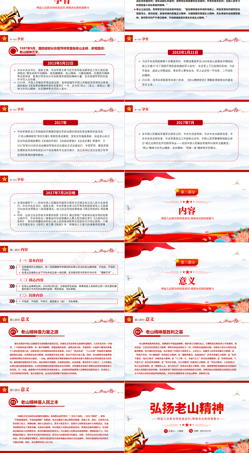 弘扬老山精神PPT简洁党建风唤起人民群众的忧患意识增强各民族的凝聚力党员学习微党课下载