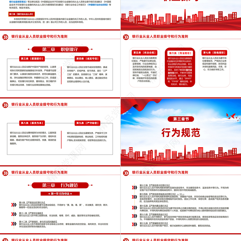 红色精美《银行业从业人员职业操守和行为准则》PPT课件