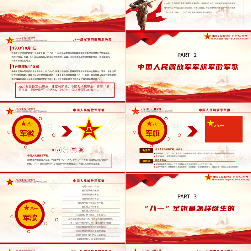 2021军史钩沉建军94周年PPT八一建军节军史军魂国防教育爱国教育党课模板