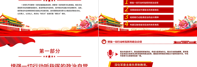 加强联合文化建设提升联合作战能力PPT红色党建风深入学习强军文化专题课件模板