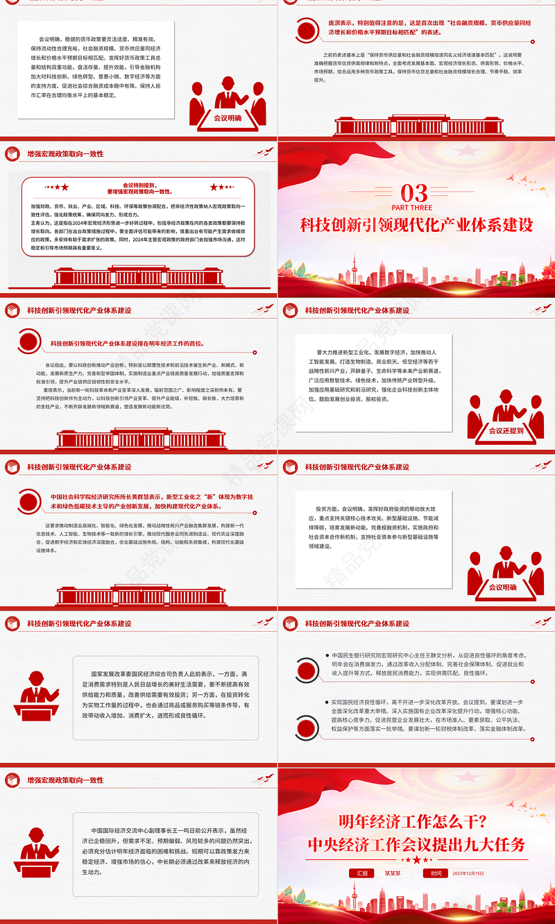 党建风中央经济工作会议指明了2024年的经济形势和宏观政策方向PPT模板下载课件