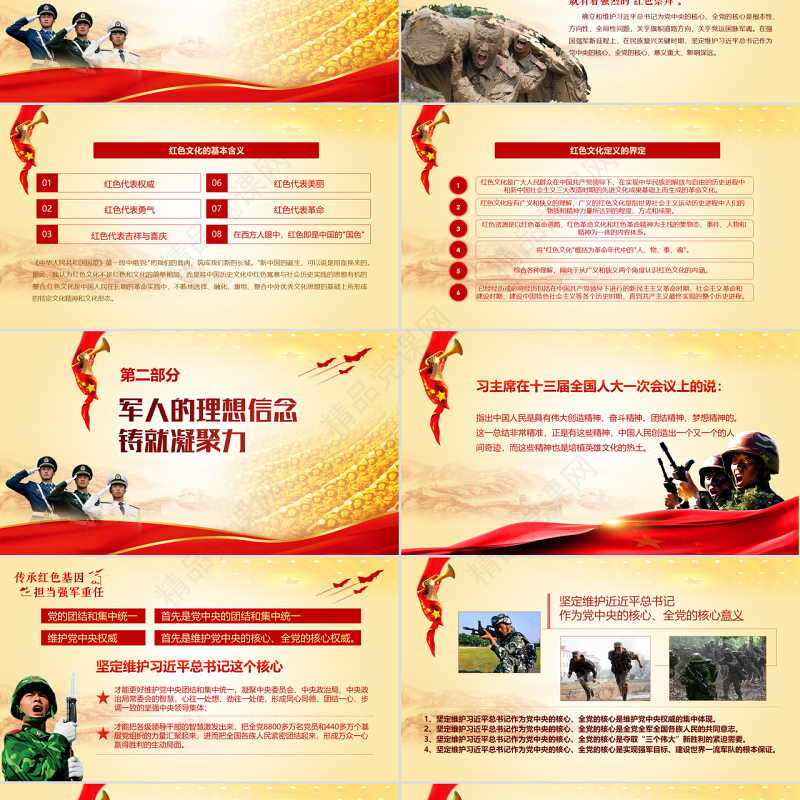 原创传承红色基因担当强军重任军队PPT模板-版权可商用