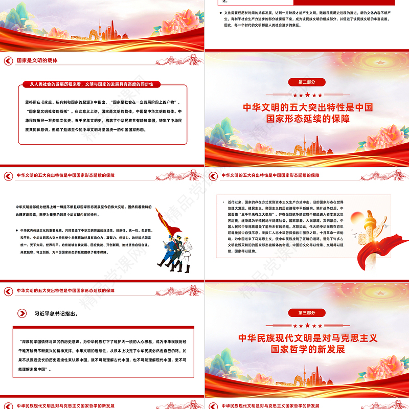 通过国家形态视角看中华民族现代文明PPT红色简洁学习教育党课课件模板