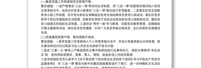 党支部关于反馈问题整改落实、自查自纠工作情况报告