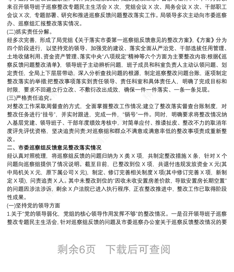 党支部关于反馈问题整改落实、自查自纠工作情况报告