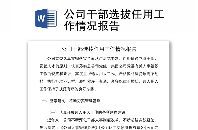 公司干部选拔任用工作情况报告