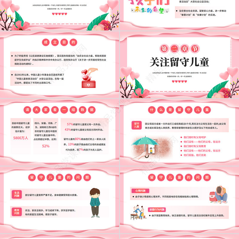 粉色温馨6月22日中国儿童慈善活动日PPT课件下载