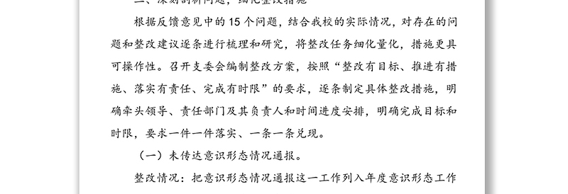 年3篇学校意识形态巡察整改报告学校党支部意识形态巡察反馈意见问题整改落实情况报告范文