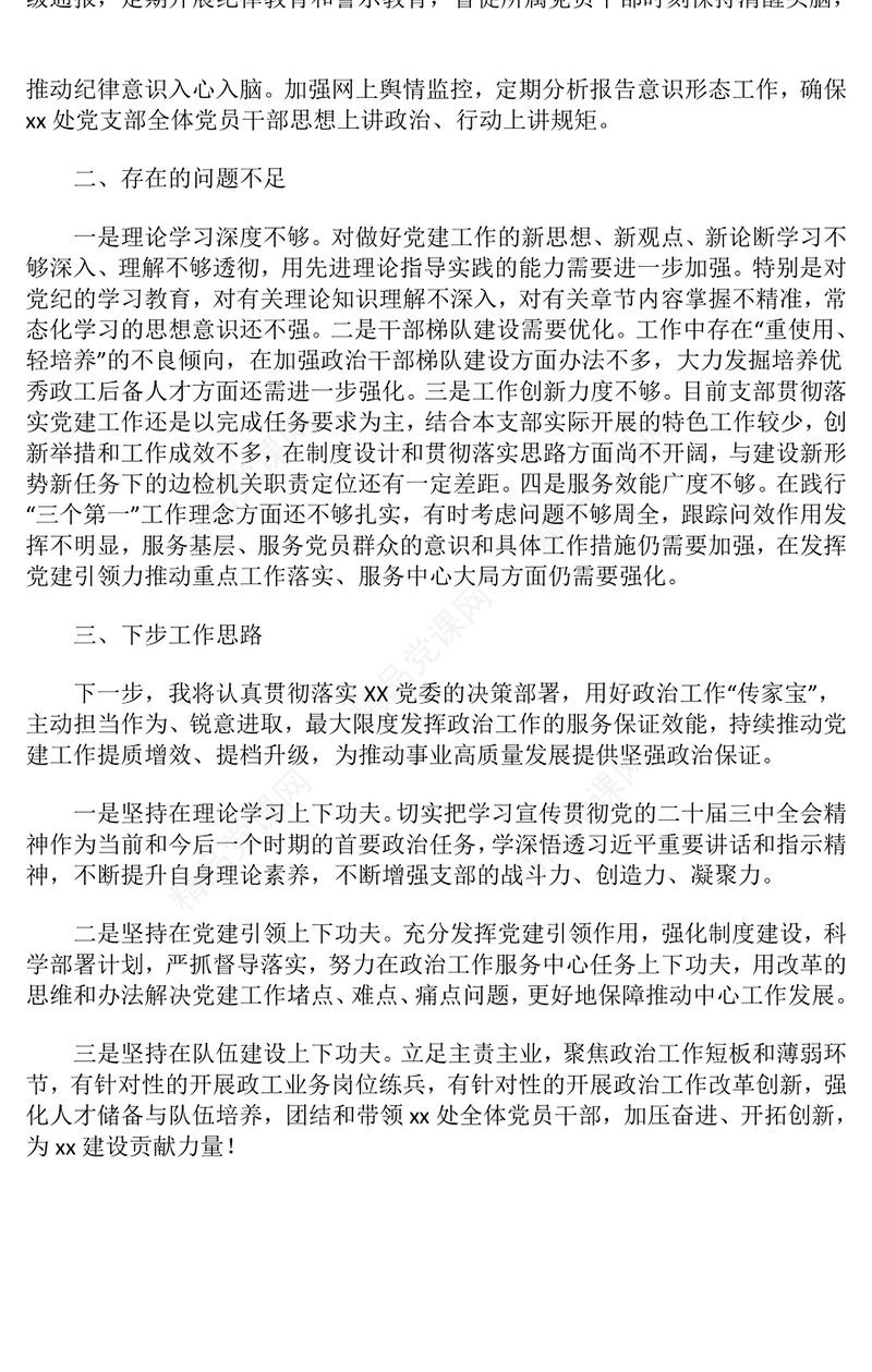 2024年党支部书记抓基层党建工作述职报告模板