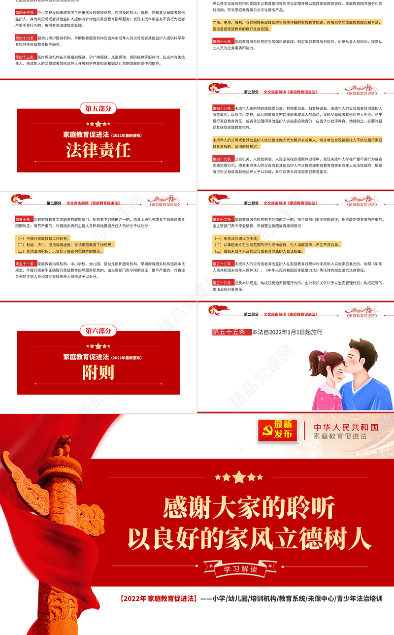 最新发布家庭教育促进法解读PPT党政风简约优质青少年法治培训专题党课课件