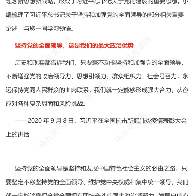 党建风坚持和加强党的全面领导PPT总书记重要论述课件(讲稿)