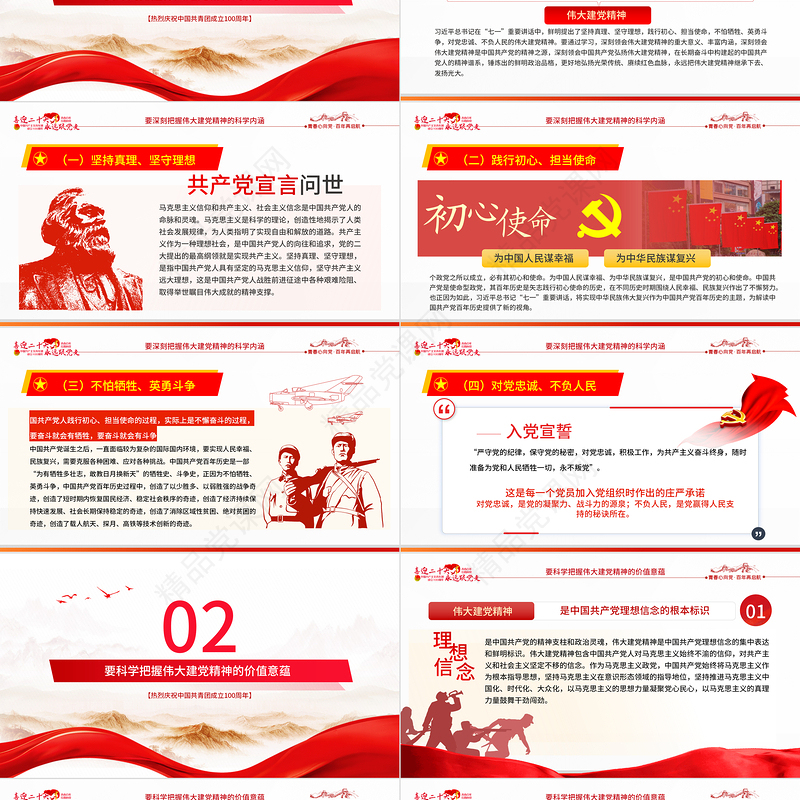 继承和弘扬伟大建党精神PPT团课团支部团委大学共青团团员培训专题课件模板