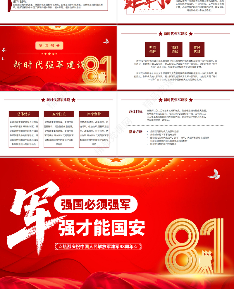 大气精美强国必须强军军强才能国安PPT八一建军节热烈庆祝建军98周年专题课件下载