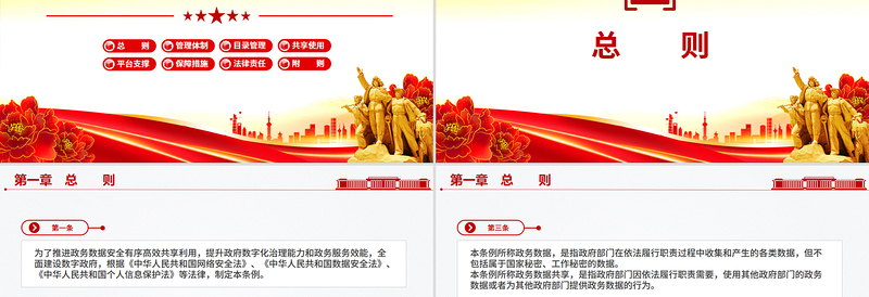 红色简洁《政务数据共享条例》PPT法律法规课件模板