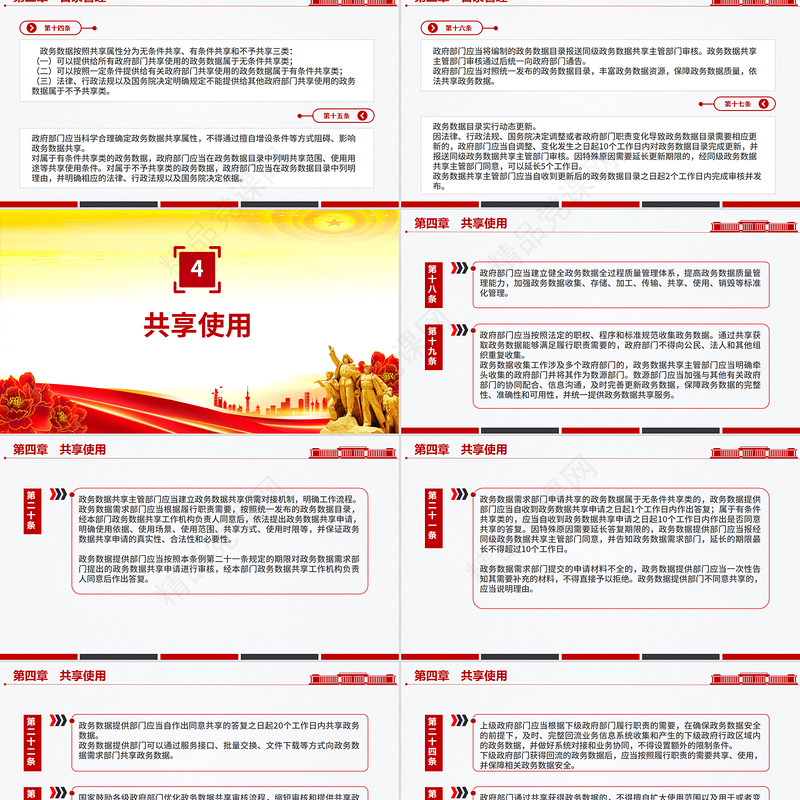 红色简洁《政务数据共享条例》PPT法律法规课件模板