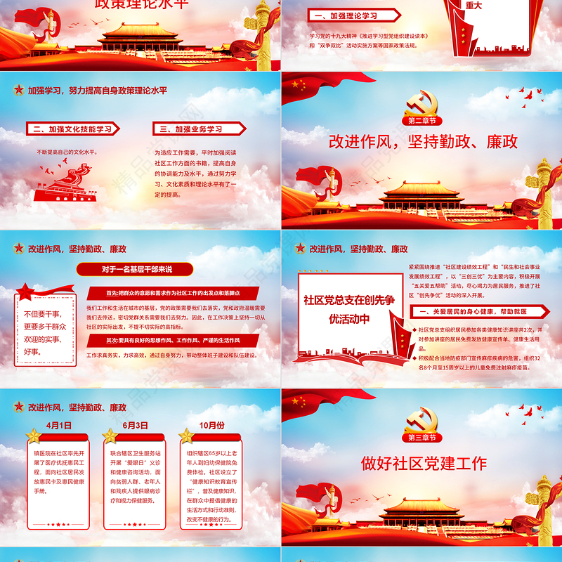 社区党支部书记年终党建工作述职报告PPT党政风党建风党委党支部书记年终工作总结计划暨述职报告课件