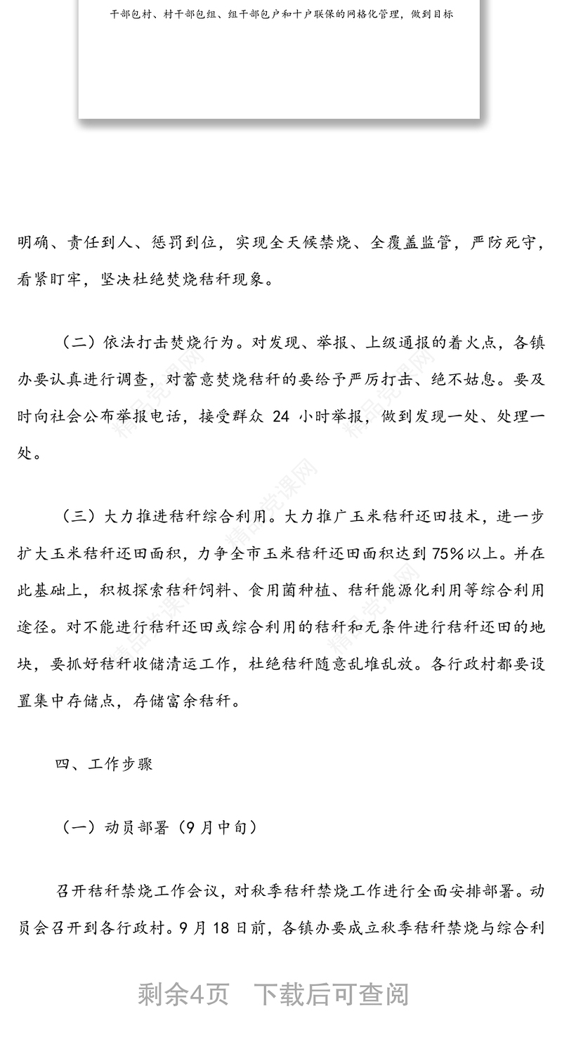 秋季秸秆禁烧与综合利用工作实施方案