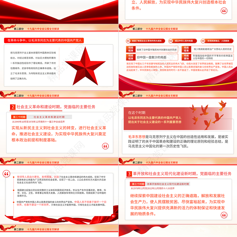十九届六中全会PPT红色精品学习贯彻党的十九届六中全会公报内容会议精神党课课件