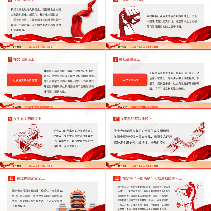 十九届六中全会PPT红色精品学习贯彻党的十九届六中全会公报内容会议精神党课课件