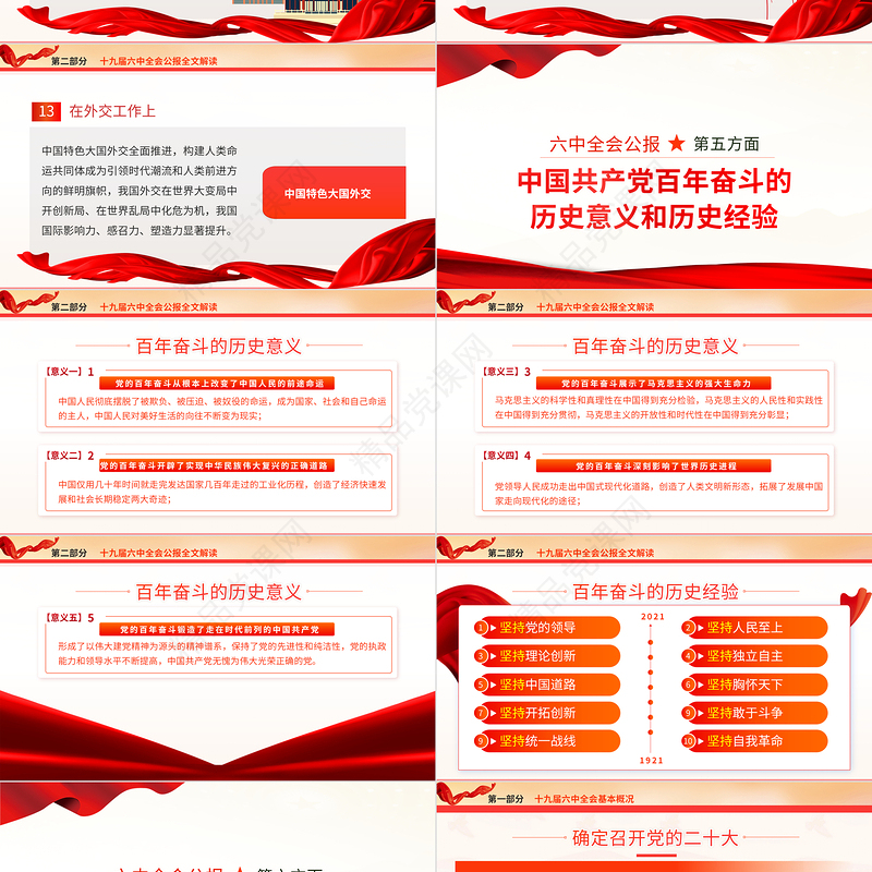 十九届六中全会PPT红色精品学习贯彻党的十九届六中全会公报内容会议精神党课课件