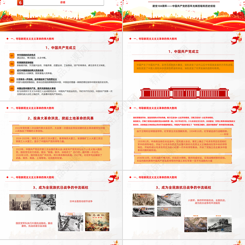 红色精美建党104周年PPT红色大气中国共产党的百年光辉历程和历史经验七一党课