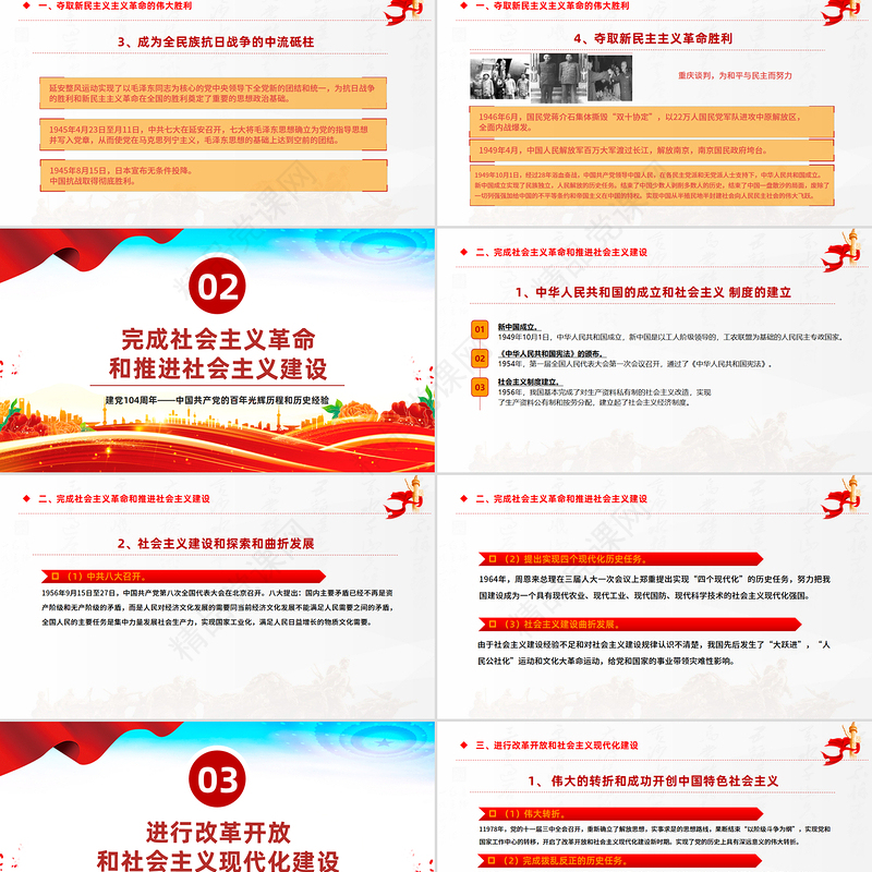 红色精美建党104周年PPT红色大气中国共产党的百年光辉历程和历史经验七一党课